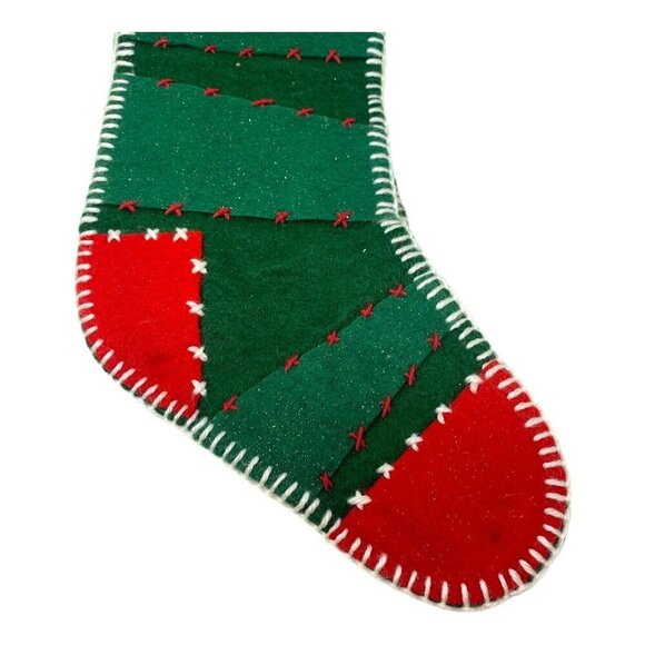 Vintage Felt Christmas Stocking Red Green 18" Classic Traditional Dillards - Picture 6 of 11
